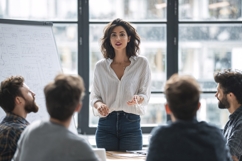 Business woman leading team meeting, presenting ideas in mod Product Image 1