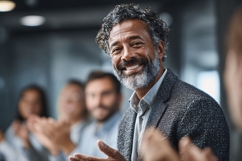 Happy Diverse Business Team Clapping Applause in Modern Product Image 1