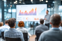 Business Team Watches Presentation with Financial Growth Product Image 1