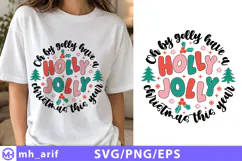 Holly Jolly Christmas SVG PNG Retro Christmas Shirt Design Product Image 1