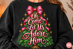 Oh Come Let Us Adore Him PNG | Pink Bow Christian Christmas Product Image 1