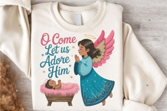 Oh Come Let Us Adore Him Png, Christmas Png, Glitter Angel Product Image 5