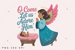 Oh Come Let Us Adore Him Png, Christmas Png, Glitter Angel Product Image 1