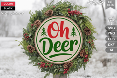 Oh Deer SVG | Christmas Round Sign SVG | Xmas SVG Product Image 1