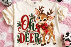 Vintage Oh Deer Christmas PNG, Red Green Holiday Shirt PNG Product Image 1