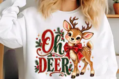 Vintage Oh Deer Christmas PNG, Red Green Holiday Shirt PNG Product Image 5