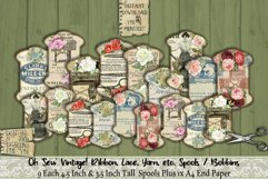 2 A4 pages with vintage themed ribbon spools to use for organizing, storage or tags.