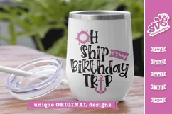 Funny birthday design shown on a white tumbler