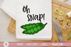 Oh snap quote with hand drawn snap peas on a white kitchen towel mockup