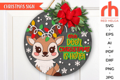 ohh deer christmas is here svg, reindeer lights svg, cute deer garland, xmas outdoor sign svg, welcome sign svg, christmas circle svg, xmas door sign svg, seasonal hanger svg, round hanging sign, laser cut file, layered xmas sign, glowforge cut file