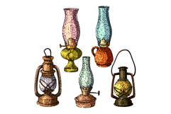 oil lamp set sketch hand drawn Product Image 1