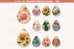 Flowers Teardrop Earring Sublimation PNG, Floral Designs Product Image 1