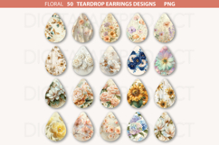 Flowers Teardrop Earring Sublimation PNG, Floral Designs Product Image 2