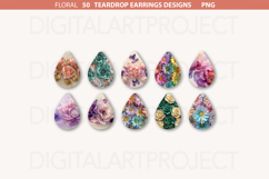 Flowers Teardrop Earring Sublimation PNG, Floral Designs Product Image 4