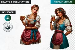 Oktoberfest Clipart, Beer maid, Bavarian woman, German girl Product Image 1