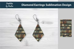 Old Books diamond Earrings Sublimation Designs PNG