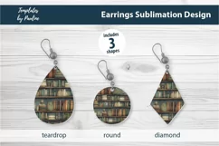 Vintage Bookshelf Earrings Sublimation Designs PNG