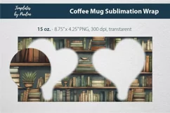 Vinatge Bookshelf Photo Mug Wrap for 15 oz Cricut Mug Sublimation