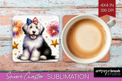Old English Sheepdog Dog Square Coaster Patriotic Dog PNG Product Image 1