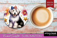 Old English Sheepdog Dog Round Coaster Patriotic Dog Coaster Product Image 1