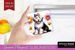Old English Sheepdog Dog Magnet Sublimation Patriotic Dog Product Image 1
