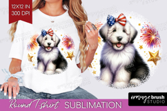 Old English Sheepdog Dog Round Tshirt Background Patriotic Product Image 1