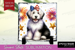 Old English Sheepdog Dog Slate PNG Patriotic Dog Square Product Image 1