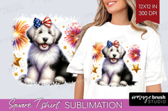 Old English Sheepdog Dog Square Tshirt Background Patriotic Product Image 1