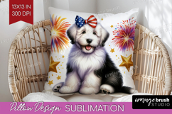 Old English Sheepdog Dog Pillow Sublimation Patriotic Dog Product Image 1