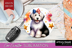Old English Sheepdog Dog Car Coaster Patriotic Dog Coaster Product Image 1