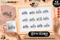 Old Fashioned Vintage Motorcycle Clipart Set Product Image 1