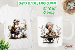 Easter clipart cute elderly lady coloring eggs PNG Product Image 1