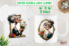 Easter clipart sarcastic elderly lady with bouquet PNG Product Image 1