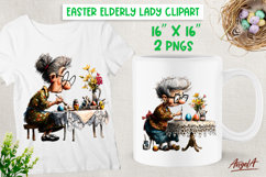 Easter clipart cute elderly lady with Easter eggs Grandma Product Image 1