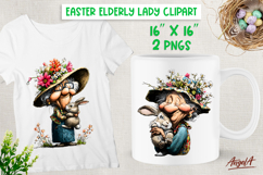 Easter clipart cute elderly lady, grandma with Easter bunny Product Image 1