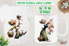 Easter clipart cute elderly lady with Easter basket and eggs Product Image 1