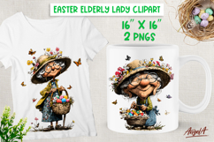 Easter clipart cute elderly lady holding Easter basket, eggs Product Image 1