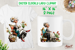 Easter clipart cute Vintage elderly lady, Easter basket PNG Product Image 1