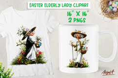 Easter clipart cute Vintage elderly lady in spring garden Product Image 1