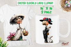 Easter clipart cute Vintage elderly lady with basket, bunny Product Image 1