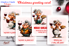 Merry Christmas card design printable Elderly lady with wine Product Image 1