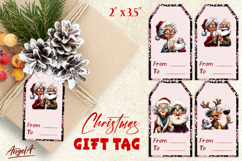 Christmas gift tags, Old lady, Santa Claus drinking wine Product Image 1