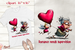 Valentine elderly lady with cupid clipart Funny Valentine Product Image 1