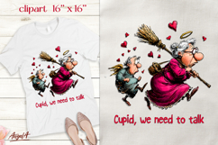 Single Valentine clipart Elderly lady and cupid Funny quote Product Image 1