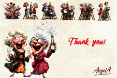 Christmas elderly old lady with friends clipart bundle Humor Product Image 6