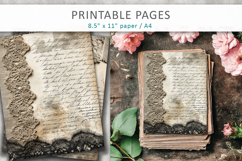 antique paper junk journal pages, lace background Product Image 3