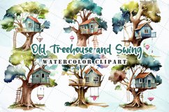 Old Treehouse And Swing Watercolor Sublimation Clipart Product Image 1