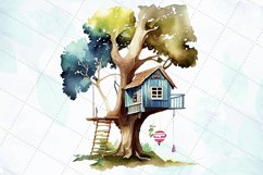 Old Treehouse And Swing Watercolor Sublimation Clipart Product Image 5