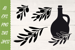 Olive branches Svg. Olive oil jug. Svg, Vector decor. Png. Product Image 1