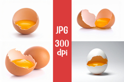 4 One cracked egg with yolk visible, centered on white JPG Product Image 1